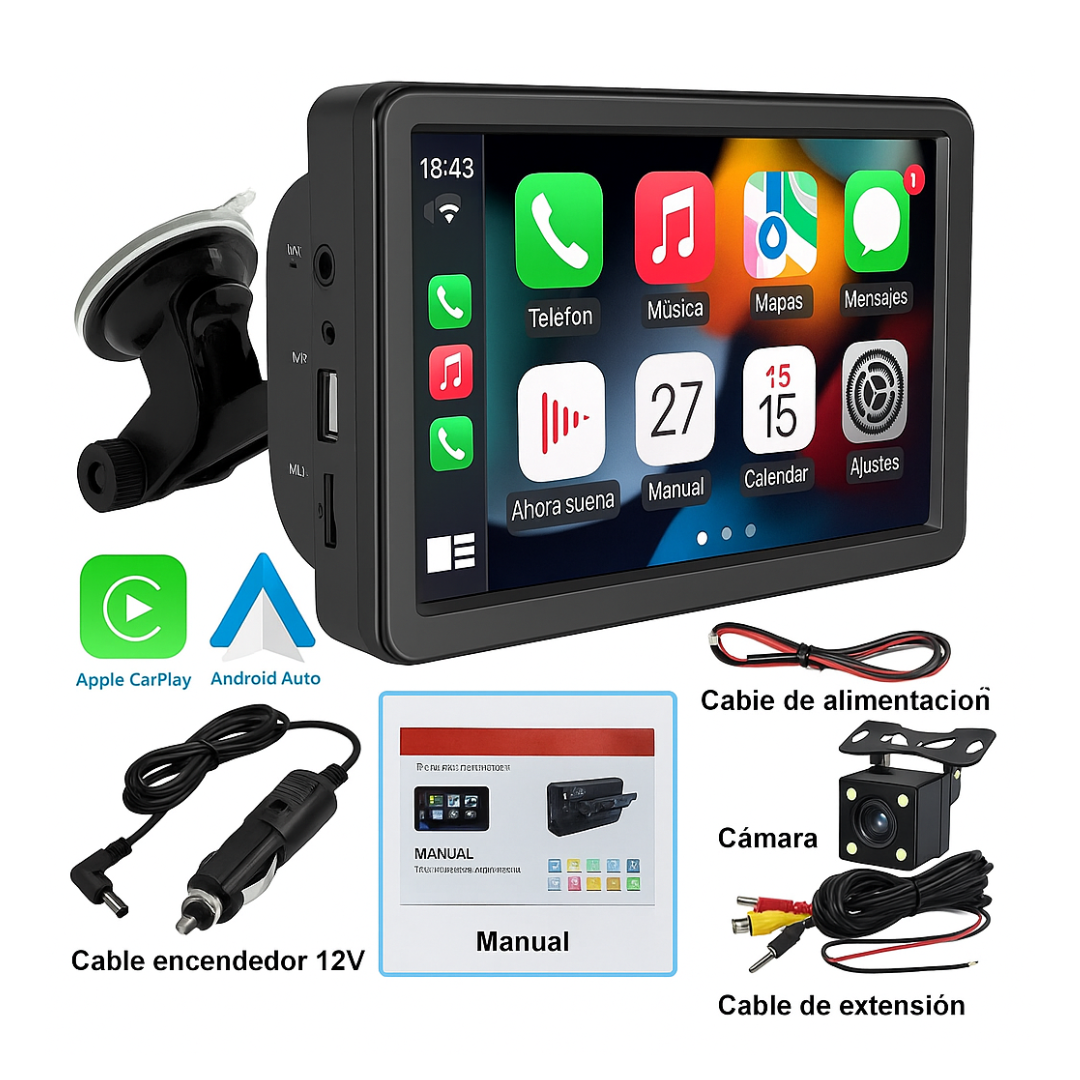 Pantalla Smart CarPro™ - Con Apple CarPlay y Android Auto + Cámara de Reversa de Regalo