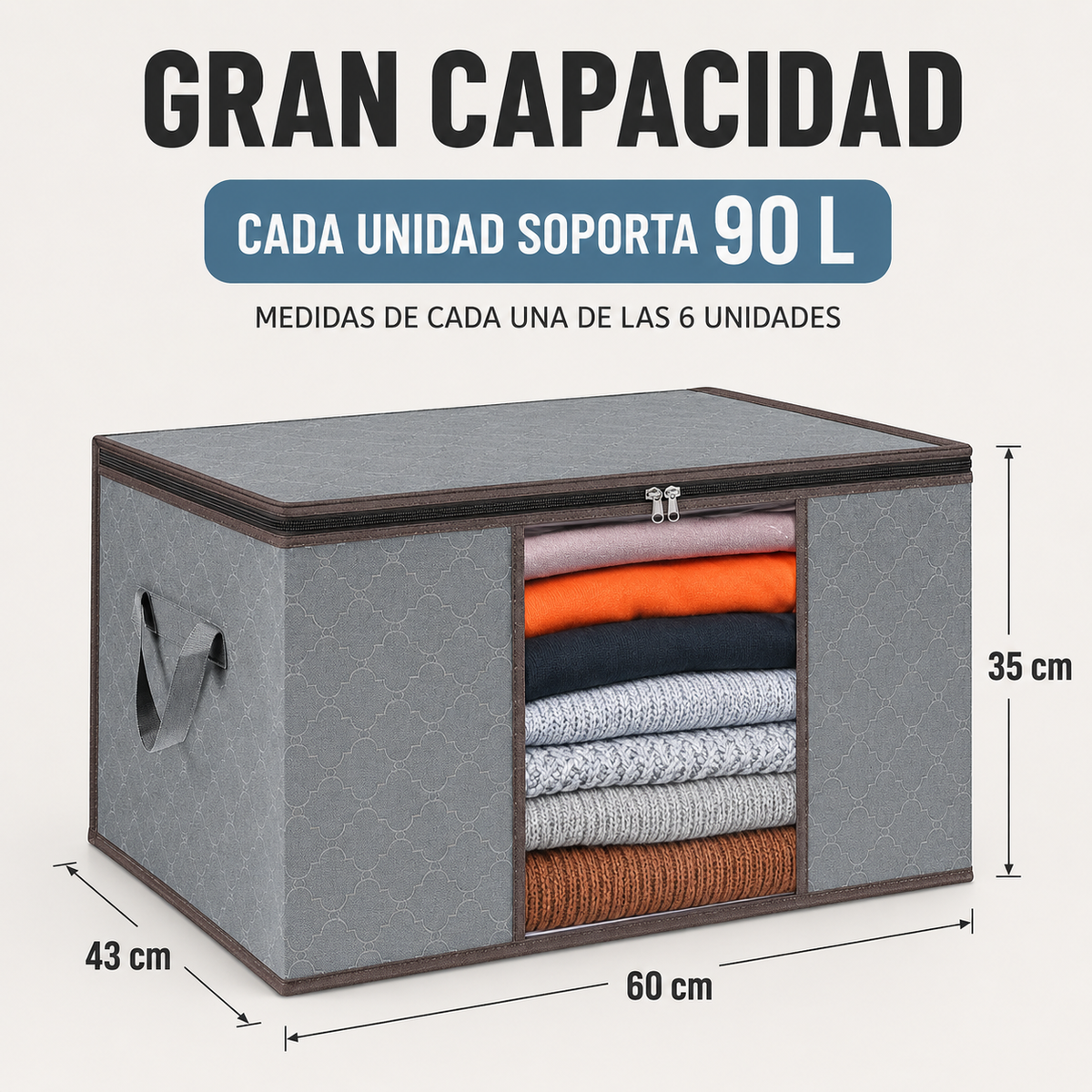 Pack de 6 Bolsas Organizadoras de 90L para Ropa, Sábanas y Edredones