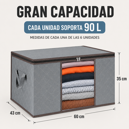 Pack de 6 Bolsas Organizadoras de 90L para Ropa, Sábanas y Edredones