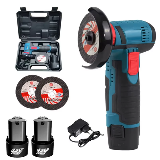 Amoladora Angular Inalámbrica 12V + 2 Baterías Recargables + Accesorios