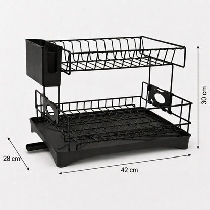 Escurridor de Platos de 2 Niveles de Acero con Drenaje Automático